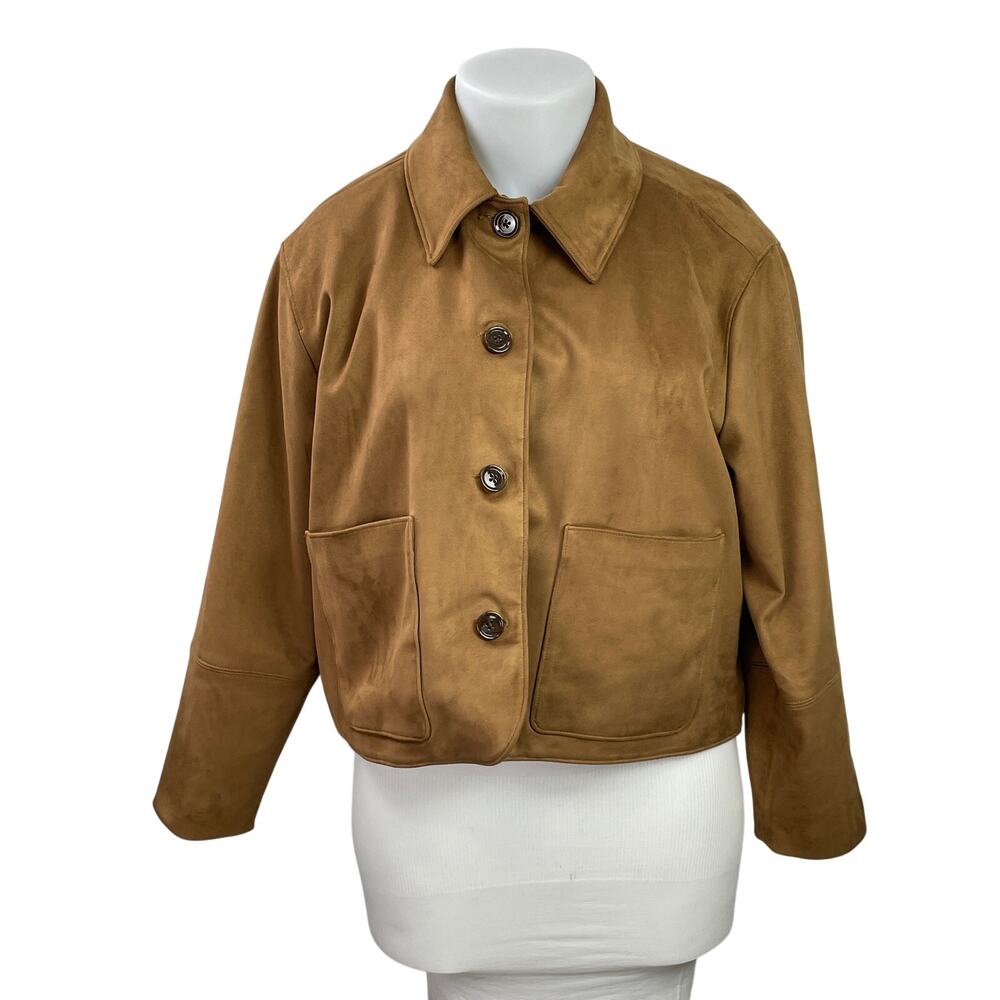 Abercrombie & Fitch Brown Vegan Faux Suede Long Sleeves Crop Coat Jacket Size XL